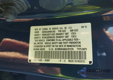 2016 Honda Cr-V Ex from USA, damaged, VIN 3CZRM3H58GG721275